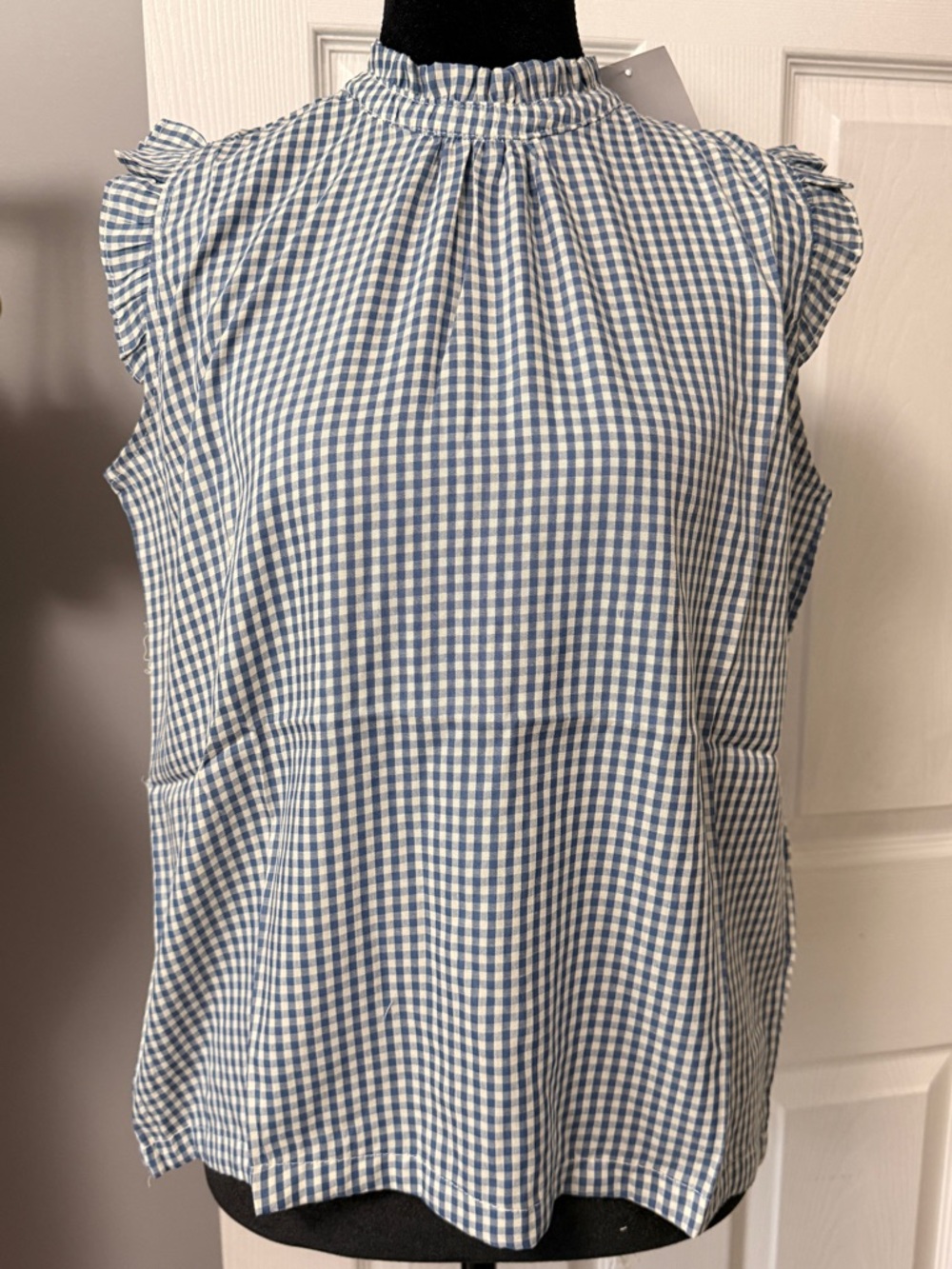 Tulip B Blue White Gingham Ruffle Neck Sleeveless Top Size S NWT Cottagecore